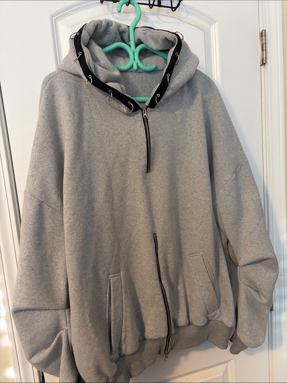 Gray Hooded Zip-Up Sweater